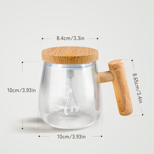 Wooden Design Automatic Self-Stirring Coffee Mug – One Click Electric Mixing Glass Cup