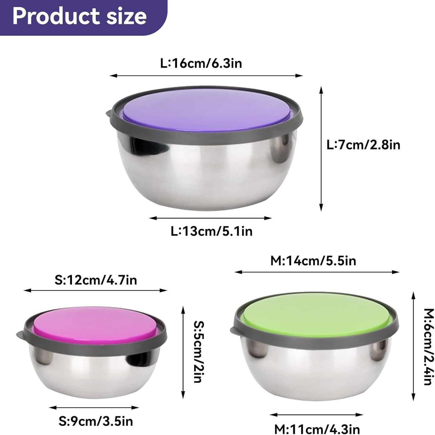 3pcs Bowl Set Stainless Steel