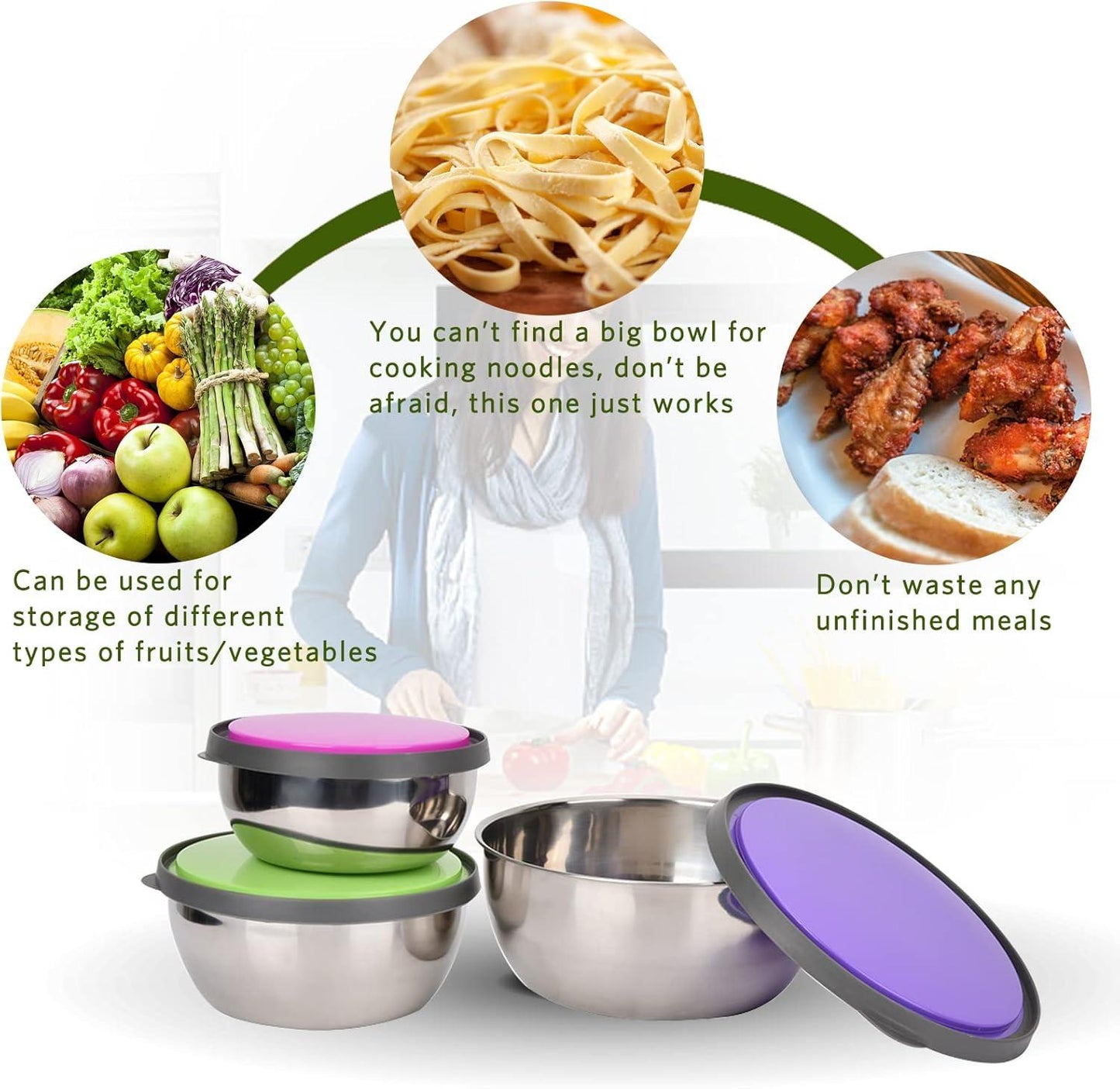 3pcs Bowl Set Stainless Steel